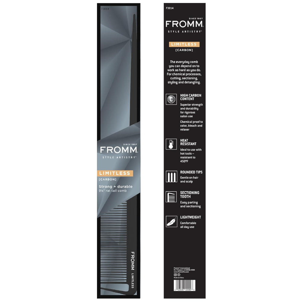 Fromm's Sturdy 9.25-Inch Carbon Rat Tail Comb: Your Salon Essential!